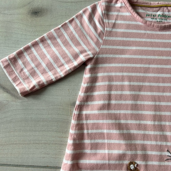 Mini Boden Pink Striped Dress with Bunny and Floral Appliqué - Picture 3 of 3
